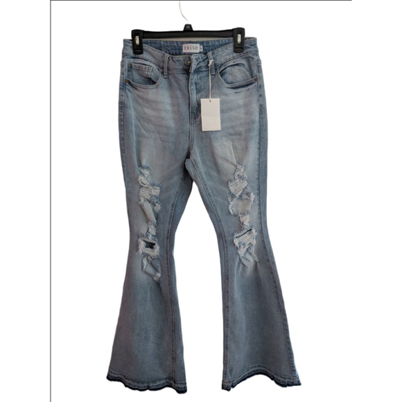 Women's Cello Light Wash Distressed Flare & Wide Leg Jeans Size 9 - Picture 1 of 7
